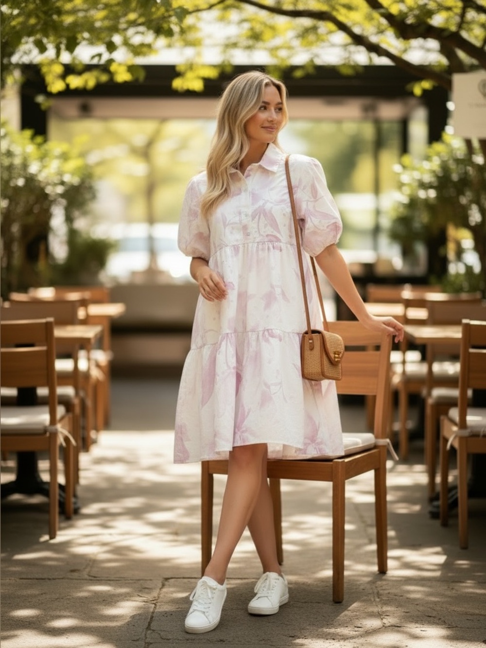 Romantic Pink Floral Cottagecore Tiered Mini Dress Puff Sleeve